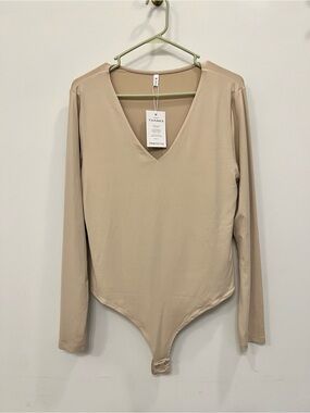 PINKMSTYLE Women’s V Neck Long-Sleeve Bodysuit  Double Lined Going Out Tops (2X)